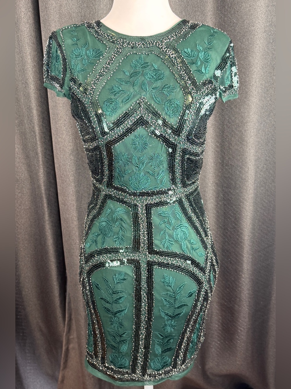 Lulu's Emerald Green Beaded Lace Mini Dress